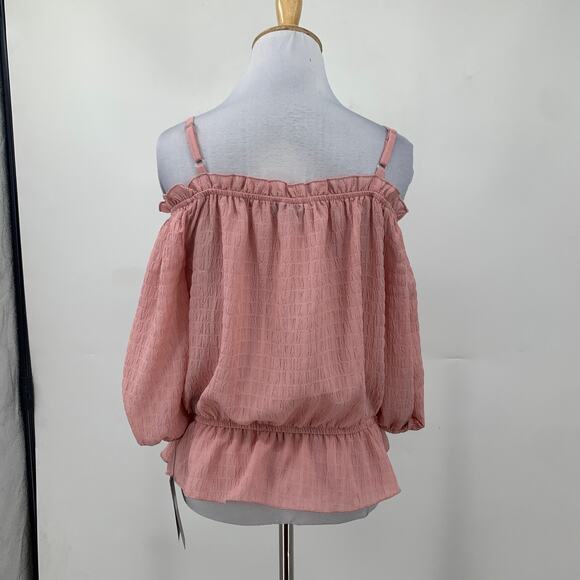 BCX Top Womens S Small Peony Pink Cold Off Shoulder Drawstring Waist Tie Peplum - Picture 7 of 15